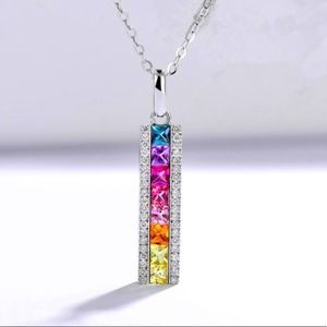 NEW! S925 STERLING SILVER AUSTRIAN CRYSTAL SQUARES RAINBOW 🌈 PENDANT!